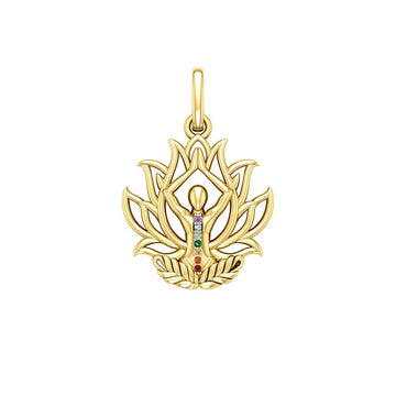 Yoga Lotus Position 14K Yellow Gold Pendant with Chakra Gemstone GPD5023 - Jewelry
